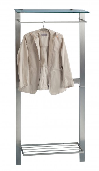 Garderobe "Marcel", Edelstahloptik, Sicherheitsglas, Schuhablage, 80x190x33cm