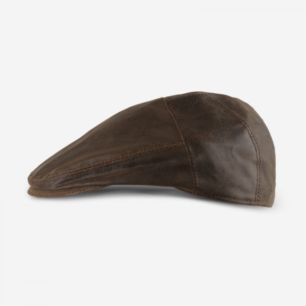 SCIPPIS Oxford Cap – Schiebermütze aus 100 % Leder in Dark-Brown