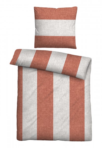 Biberna Feinbiber Bettwäsche Längsbalken chili