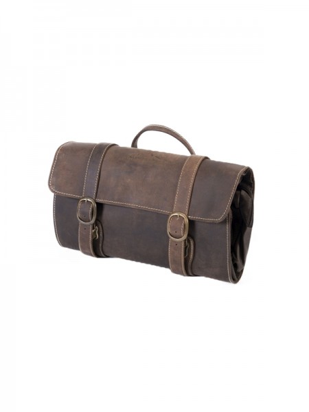 VANITY BAG CHICAGO – Edler Kulturbeutel aus geöltem Nubukleder zum Aufrollen & Aufhängen