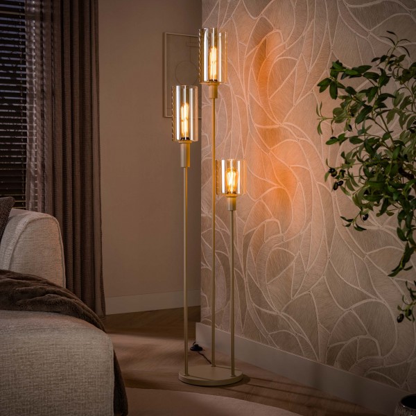 Stehleuchte „Nelia Rise“ – 3-flammig, Glas & Metall, Beige