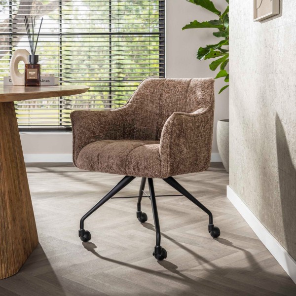 Armlehnstuhl „Elara“ – 2er‑Set, Stoff in Hoven Champagne, Nosag‑Federung, Stahlgestell mit Rollen