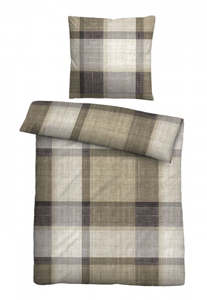 Biberna Feinbiber Bettwäsche kariert taupe