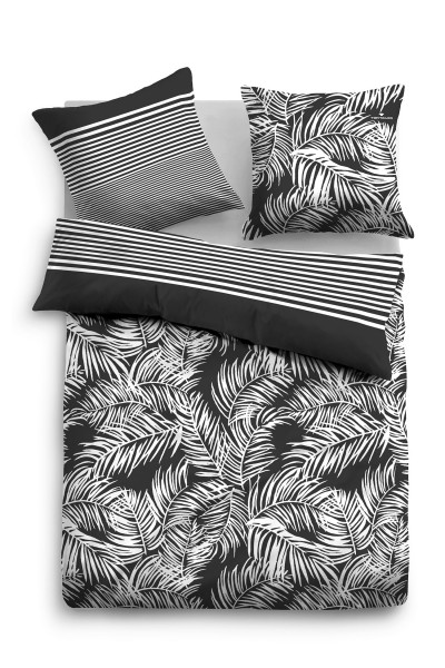 Tom Tailor Satin-Bettwäsche "Palm", schwarz