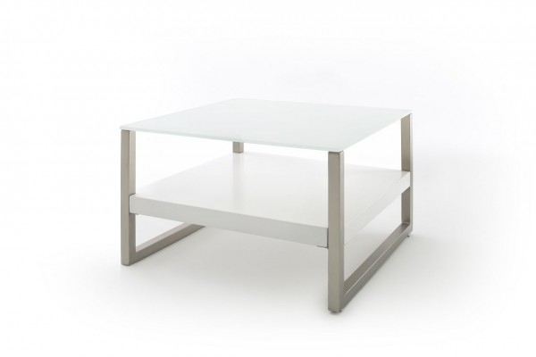 Couchtisch "Eugene" - Lacktisch Glastisch klar  MDF weiss Metall Edelstahl 65x38x65 cm 30 kg