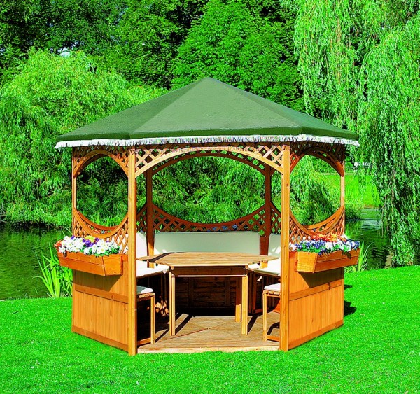 Pavillon "Marion III", Holz/PE-Gewebe, 278x278cm, mit Möbeln, Gartenpavillon, Pavillonset, Garten