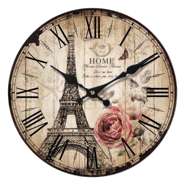 Wanduhr "French Roses" aus Holz 34x34x4 cm