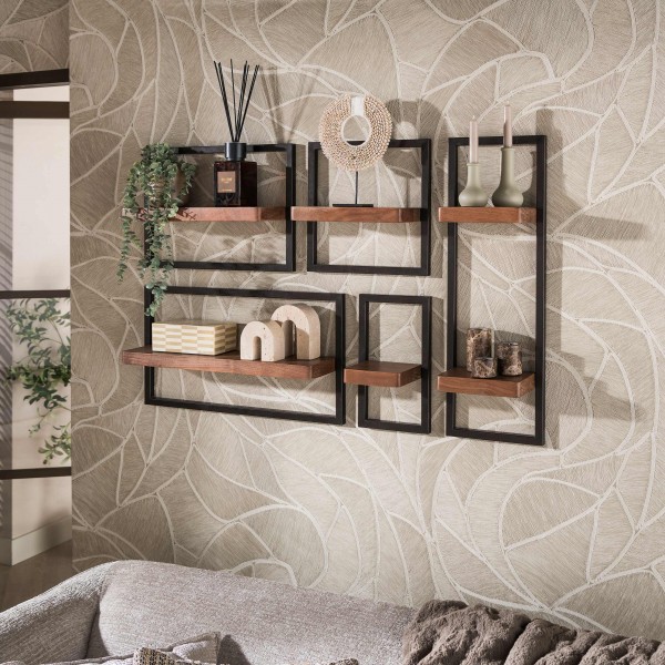 Wandregal „Vero Grid“ – 5er-Set, Massivholz Akazie, Braun