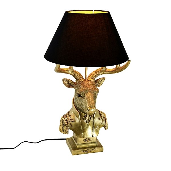 Tischleuchte Golden Deer in edlem Gold – Polyresin, E27, 62 cm, 40 W, Innenbeleuchtung