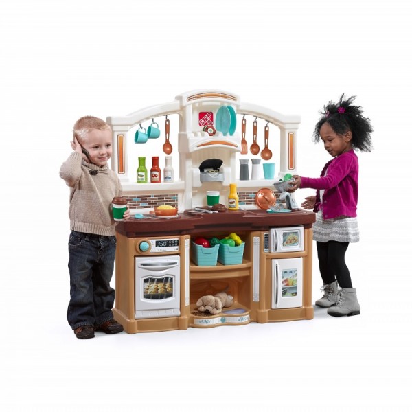 Spieleküche "Tutla" aus Kunststoff 32x91x104cm braun,weiß Kinderküche