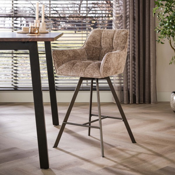 Barstuhl „Raster“ – 2er-Set, 360° drehbar, Nosag-Federung, braun-bronzefarbenes Gestell