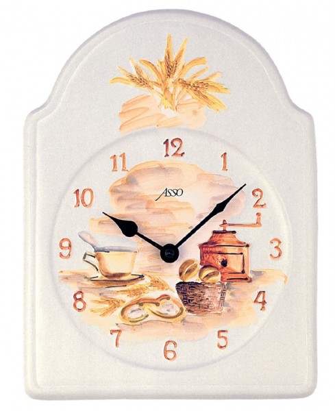 Wanduhr Quartzuhr "Breakfast", Keramik, handbemalt, Küche, Esszimmer, Diele, Flur, 20x27x4 cm