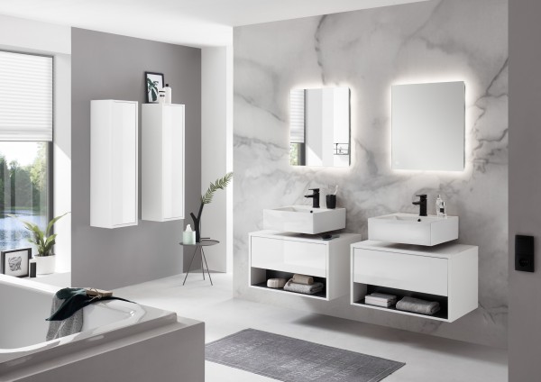 Badezimmer-Set "Studio" 6-tlg., Schrank, Waschbeckenunterschrank, Spiegel mit LED, Weiß/Anthrazit