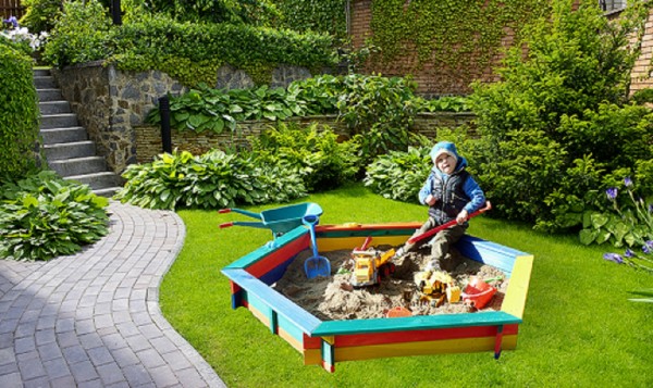 6-Eck Sandkasten "Karsten", Kiefer, mehrfarbig, 173 x 148 x 21 cm, mit Folienplane, Kinder, Garten