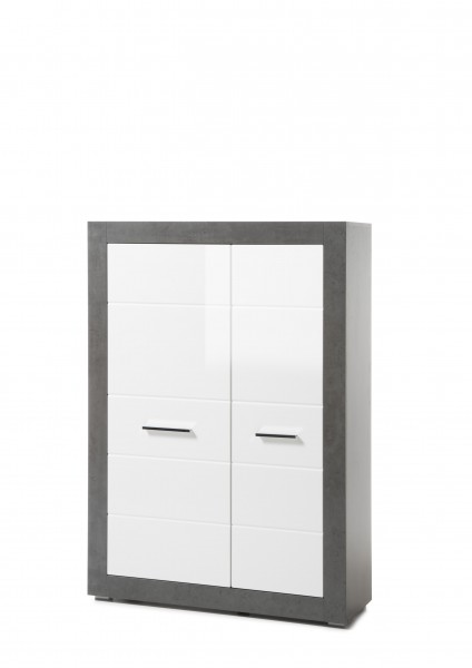 Stauraumelement "Tolero", Dark Concret/weiß Hochglanz, 100 x 142 x 35 cm, Wohnzimmer, Schrank