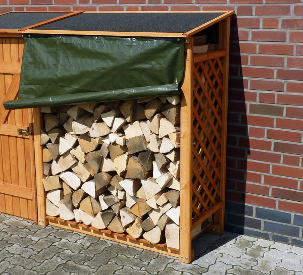 Erweiterungs-Kaminholzregal "Renate", honigbraun, 119,5 x 68 x 148cm, Holzregal, Gartenregal, Garten