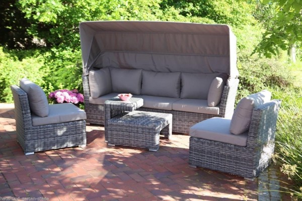 5-tlg. Loungesofaset "Bali" Rattan grau Polyrattan inkl. Polster grau meliert