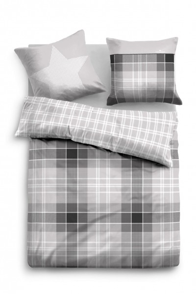 Tom Tailor Flanell Bettwäsche "Gray Star", grau/weiß