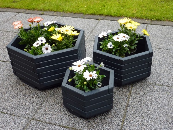 3er Set Blumenkübel "Balina" Gartenkasten anthrazit wetterfest Pflanzkasten