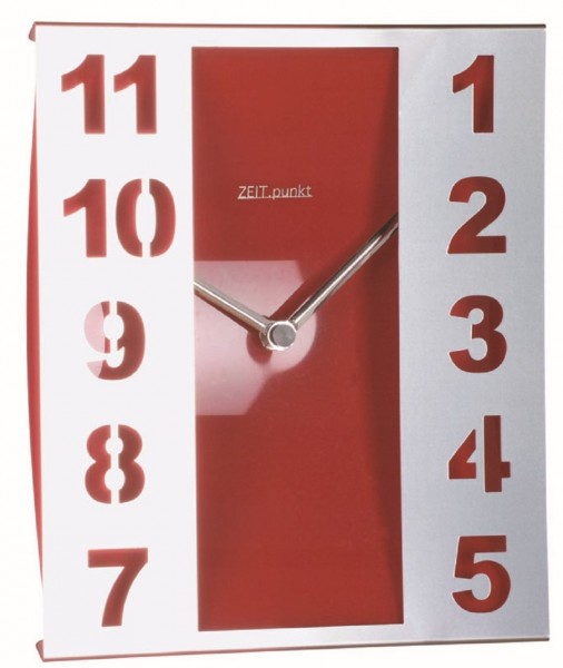 Wanduhr Quartzuhr "Time" Rot, Edelstahl, Kunststoff, Metall, Küche, Wohnzimmer, Flur, 22x26x4 cm