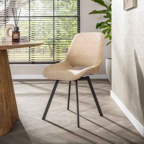 Drehstuhl „Savira“ – 4er-Set, 360° drehbar, luxuriöser Stoff Jaroq Sand