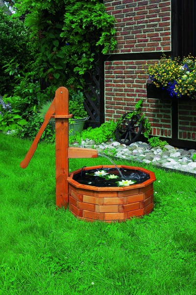 Holztrog "Marietta IV" honigbraun imprägniert rund 64x64x101cm Wasserspiel Gartendekoration