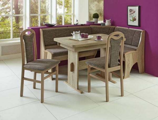 Eckbankgruppe "Talia III", Buche Natur Dekor, 4-teilig- grau-beige
