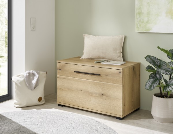Garderobenbank „Livana“ – Sitzbank mit Stauraum, 1 Klappe, Eiche Evoke, 80 cm