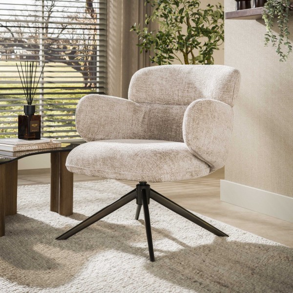 Sessel „Florena Curve“ – 360° drehbar, Taschenfederkern, Chenille-Stoff -Hoven sand - braun
