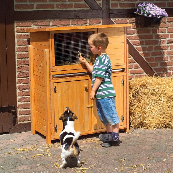 Kleintierstall "Gustav", Kiefer, 95 x 58 x 116 cm, Stall + Unterschrank, Kaninchenstall, Garten