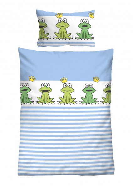 Beauty.Scouts Linon Bettwäsche "Frosch", blau, Kinderbettwäsche, Baumwolle, Bettwäsche, Schlafzimmer