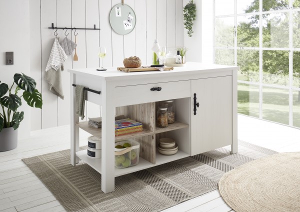 Kücheninsel &quot;Kiruna&quot; Anderson white Pine Oslo Pine 161x92x77cm Küchenregal