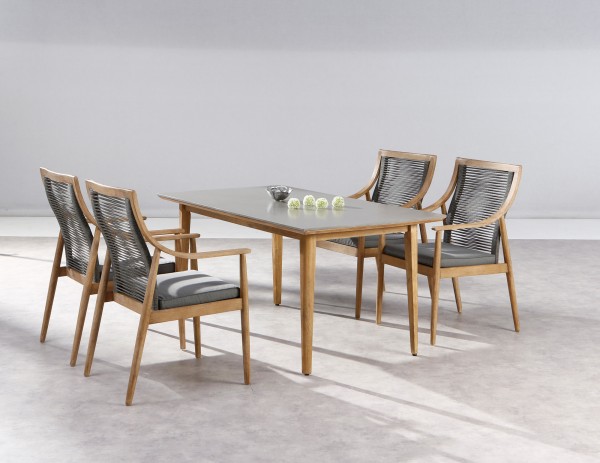 Gartengruppe "Mio" 5-tlg. Grandis/grau Tisch 170x90cm 4xSessel Sitzgruppe Gartenmöbel Outdoor