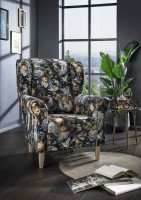 Sessel "Cathy" Blumenmuster dunkel 80 x 102 x 86 cm (B/H/T) 100% Polyester Holzbeine Sessel "Cathy" Blumenmuster dunkel 80 x 102 x 86 cm (B/H/T) 100% Polyester Holzbeine