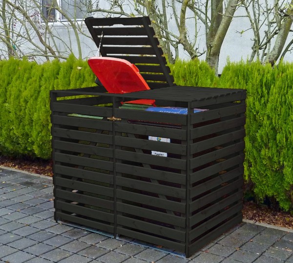 Mülltonnenbox "Tim III", 148x92x122cm, anthrazit, Kiefer, mit Deckel, für 2 Tonnen, Müllbox, Garten