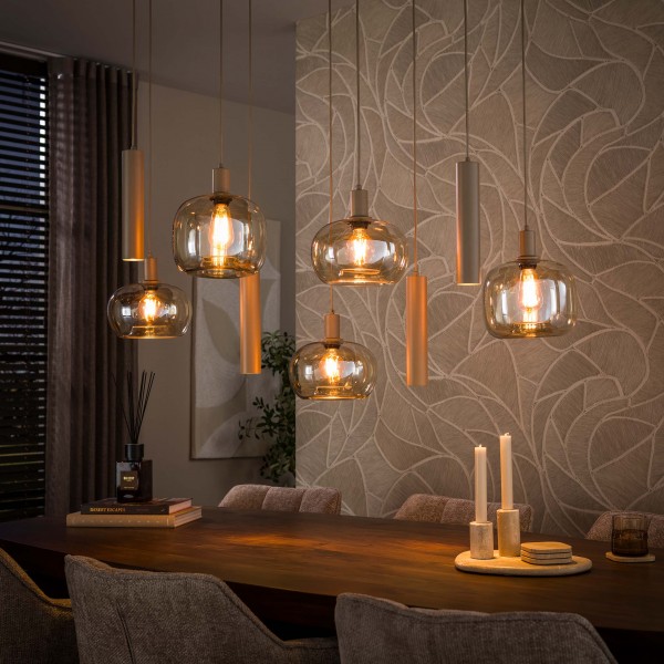 Pendelleuchte „Serenya 9L“ – 9-flammig, Amberglas, Beige