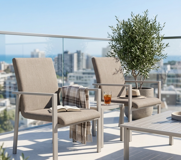 2er-Set Balkonsessel „Verano“ – Aluminium, Taupe, 56 x 66 x 90 cm, Balkon, Garten