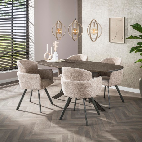 Esstisch „Bronara“ – Dänisch oval, Liquid Metal Bronze, skulpturales Spider-Gestell 180×95 cm