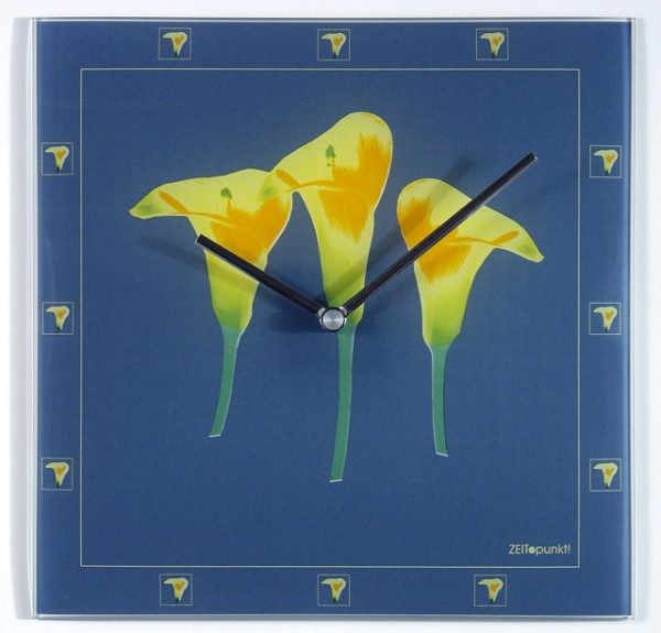 Wanduhr Quartz Wanduhr "Trompet Flower" Glas, Küche, Wohnzimmer, Diele/Flur, 30x30 cm, in Blau