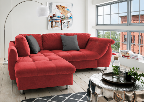 Ecksofa "Camille" rot 250 x 190 x 84 cm (B/H/T) Wellenunterfederung inkl. Zierkissen OTTOMANE LINKS