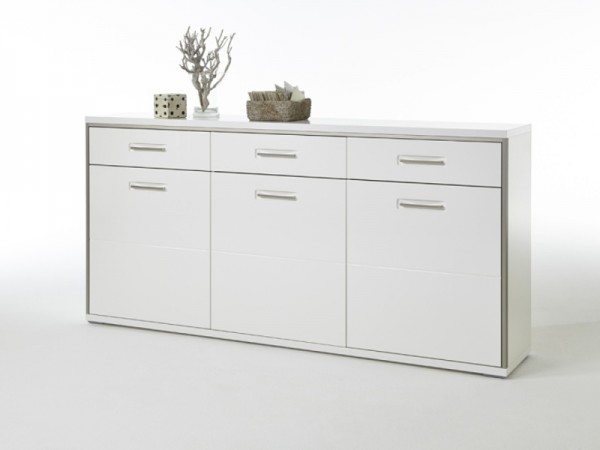 Sideboard "Bindian" Board weiß 184x89x45cm Vitrine Schrank Highboard Stauraumschrank