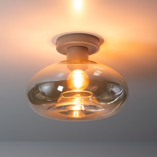Deckenleuchte „Solira“ – 1-flammig, rundes Glas- beige