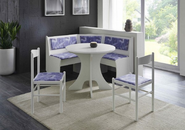 Eckbankgruppe "Garda" Tisch + 2 Stühle, Landhaus weiß / blau Eckbank Küche