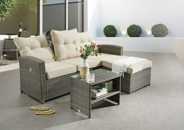 Loungemöbelset "Ines", grau, 2er-Set, inkl. Polster beige, Sofa, Tisch, Gartenmöbel, Garten, Balkon