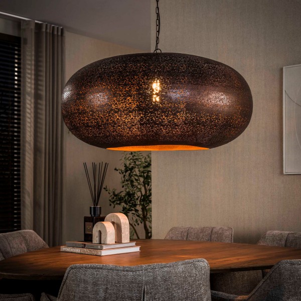 Pendelleuchte „Virela XL“ Ø90 cm – 1-flammig, Antikkupfer, dekorativ perforierter Metallschirm