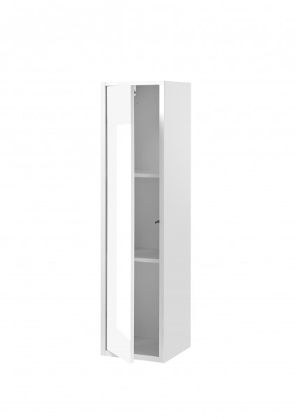 Schrank "Studio" 1-türig, Weiss MDF Hochglanz, Eiche Dekor, 30x119x30 cm