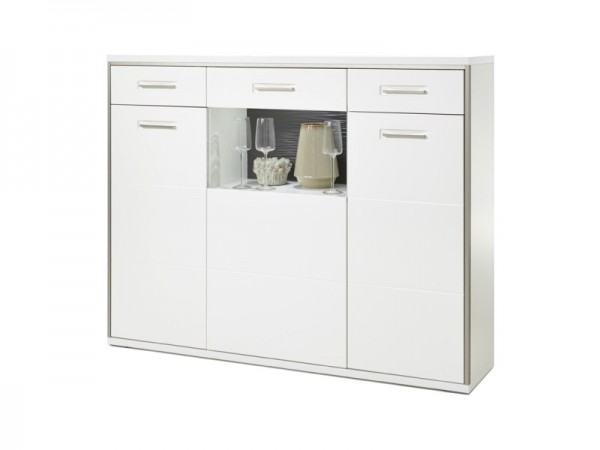 Highboard "Bindian" weiss 153x121x45cm opt. Beleuchtung Vitrine Schrank Board Vitrine