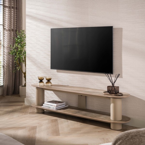TV-Möbel „Lisiko Media“ – 180 cm, 3D-Keramik in Travertinoptik, Sand-Beige