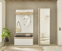 Kombi "Style", Schrank mit Spiegel, Garderobenpaneel, Schuhbank, Weiß, Eiche Wotan Dekor Kombi "Style", Schrank mit Spiegel, Garderobenpaneel, Schuhbank, Weiß, Eiche Wotan Dekor