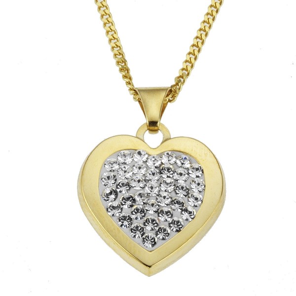 Crystelle - Anhänger/Kette 45/42cm, Herz mit Swarovski Kristallen weiss